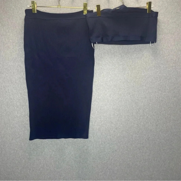 Lulu’s  Dance Hall Sexy Navy Blue One Shoukder Two Piece Body Con Midi Set - Picture 6 of 11